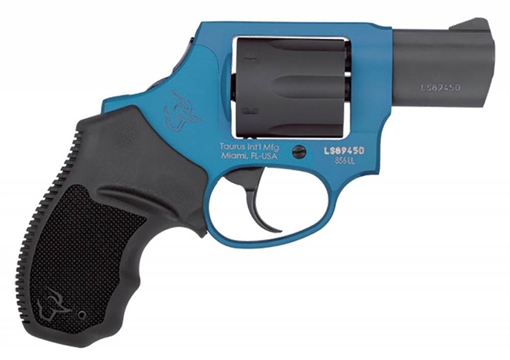 Picture of Taurus 2856021ULCH09 856 Concealed Hammer 38 Spl + P 6 Round 2" Matte Black/Azure, Black Rubber Grip 2-856021ULCH09