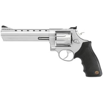 Picture of Taurus USA Model 44, Double Action, Metal Frame Revolver, Large Frame, 44 Magnum, 6.5" Ported Barrel, Stainless Steel, Matte Stainless Finish, Silver, Rubber Grips, Adjustable Sights, 6 Rounds 2-440069 2440069
