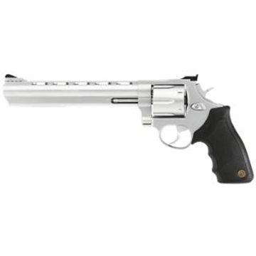 Picture of Taurus USA Model 44, Double Action, Metal Frame Revolver, Large Frame, 44 Magnum, 8.37" Ported Barrel, Stainless Steel, Matte Stainless Finish, Silver, Rubber Grips, Adjustable Sights, 6 Rounds 2-440089 2440089