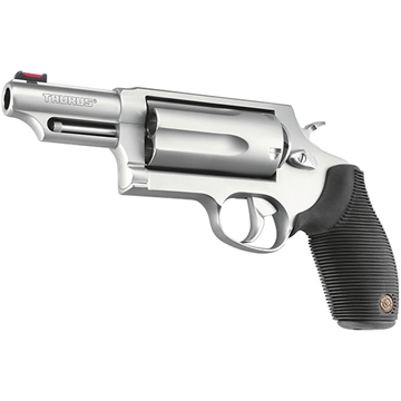 Picture of Taurus USA Judge, Double/Single Action, Metal Frame Revolver, Large Frame, 410 Bore/45LC, 3" Barrel, 3" Chamber, Stainless Steel, Matte Finish, Silver, Rubber Grips, Fiber Optic Front Sight, 5 Rounds 2-441039MAG 2441039MAG