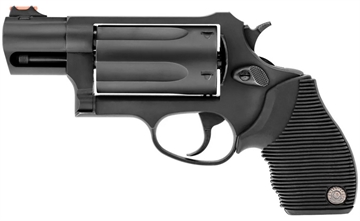 Picture of Taurus USA Judge, Public Defender, Double Action, Metal Frame Revolver, Medium Frame, 410 Bore/45LC, 2" Barrel, 2.5" Chamber, Steel, Oxide Finish, Black, Rubber Grips, Fiber Optic Front Sight, 5 Rounds 2-441031TC 2441031TC