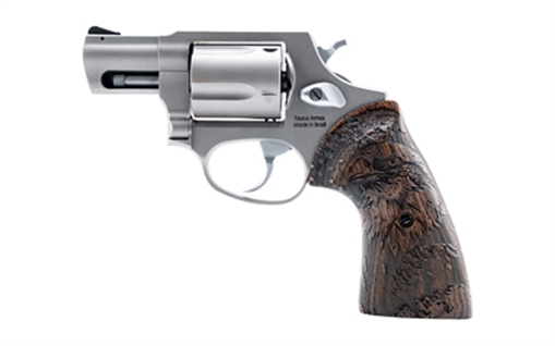 Picture of Taurus 605 Small 357 Mag/38 Special +P 5 Shot 2" Matte Stainless Steel Barrel & Frame, Polished Cylinder, Custom Designed Wood Grip w/Eagle, Transfer Bar Safety, Exposed Hammer 2-605029-US2