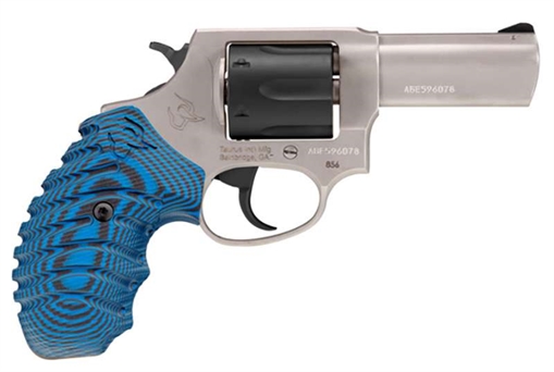 Picture of Taurus USA Model 856 TORO, Single/Double Action, Steel Frame Revolver, 38 Special +P, 3" Barrel, Matte Finish, Silver and Black, G10 VZ Blue and Black Grips, Optics Ready (Not Included), 6 Rounds 2-856P35VZ16