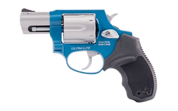Picture of Taurus USA Model 856, Double Action, Metal Frame Revolver, Small Frame, 38 Special +P, 2" Barrel, Steel, Matte Finish, Sky Blue and Stainless Steel, Rubber Grips, Fixed Sights, 6 Rounds 2-85629ULC23
