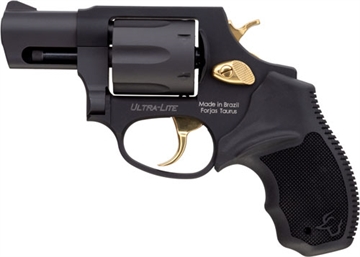 Picture of Taurus 2-856021ULGLD 856 Ultra-Lite 38 Special Caliber with 2" Barrel, 6rd Capacity Cylinder, Overall Matte Black Metal Finish, Gold Trigger/Hammer Frame & Finger Grooved Black Rubber Grip 2-856021ULGLD 2856021ULGLD