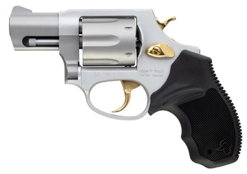 Picture of Taurus 2-856029ULGLD 856 Ultra-Lite 38 Special Caliber with 2" Barrel, 6rd Capacity Cylinder, Overall Matte Finish Stainless Steel, Gold Trigger/Hammer Frame & Finger Grooved Black Rubber Grip 2-856029ULGLD 2856029ULGLD
