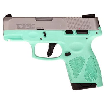 Picture of Taurus USA G2S, Striker Fired, Semi-automatic, Polymer Frame Pistol, Sub-Compact, 9MM, 3.2" Barrel, Matte Finish, Silver Slide, Cyan Frame, Adjustable Sights, Manual Thumb Safety, 7 Rounds, 2 Magazines 1-G2S939C 1G2S939C