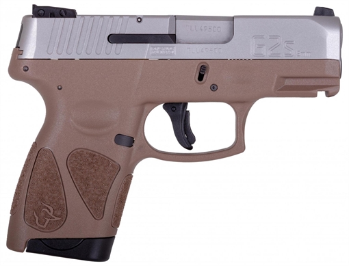 Picture of Taurus G2S Compact Frame 9mm Luger 7+1 3.26" Matte Stainless Steel Barrel, Black Stainless Steel Serrated Slide, Brown Polymer Frame w/Accessory Rail, Black Polymer Grip 1-G2S939B