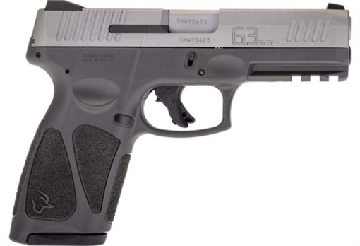 Picture of Taurus USA G3, Striker Fired, Semi-automatic, Polymer Frame Pistol, Full Size, 9MM, 4" Barrel, Matte Finish, Silver Slide, Gray Frame, Fixed Steel Front Sight, Drift-Adjustable Steel Rear Sight w/ Serrated Ramp, Manual Thumb Safety, 2 Magazines, (1) 15 Round and (1) 17-Round 1-G3B949G 1G3B949G