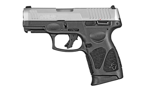 Picture of Taurus USA G3C, Striker Fired, Semi-automatic, Polymer Frame Pistol, Compact, 9MM, 3.26" Barrel, Stainless Finish, Silver Slide, Black Frame, Fixed Front Sight With Drift Adjustable Rear Sight, Manual Thumb Safety, 12 Rounds, 2 Magazines 1-G3C939-2x12 1G3C9392X12