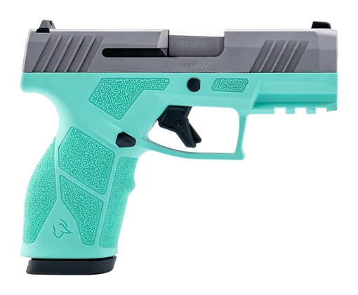 Picture of Taurus USA GX2, Semi-automatic, Striker Fired, Compact, 9MM, 3.38" Barrel Length, Matte Finish, Silver and Cyan, Manual Safety, White Dot Front Sight with Drift Adjustable Rear Sight, 10 Rounds, 2 Magazines 1-GX2939C-10