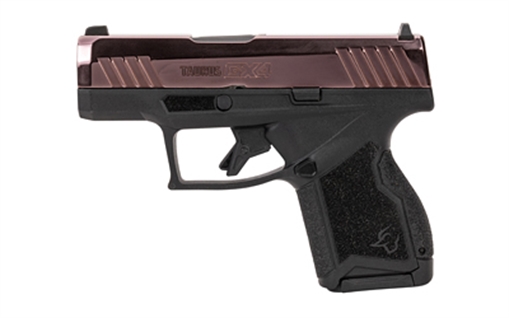 Picture of Taurus 1-GX4M931-RG GX4 Micro-Compact Frame 9mm Luger 13+1 3.06" Satin Black DLC Stainless Steel Barrel, Rose Gold PVD Serrated Alloy Steel Slide, Matte Black Stainless Steel Frame, Textured Grip 1-GX4M931-RG 1-GX4M931RG
