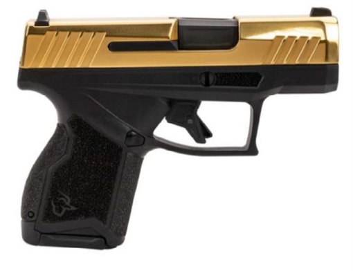 Picture of Taurus 1-GX4M931-10G GX4 Micro-Compact Frame 9mm Luger 10+1 3.06" Satin Black DLC Stainless Steel Barrel, Gold PVD Serrated Alloy Steel Slide, Matte Black Stainless Steel Frame, Textured Grip 1-GX4M931-10G 1-GX4M93110G