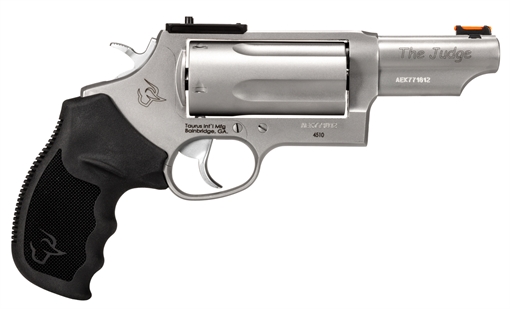 Picture of Taurus USA Judge T.O.R.O., Double Action, Stainless Steel Frame Revolver, Compact, 2.5" 410 Bore/.45 Long Colt, 3" Barrel, Fiber Optic Front Sight, Optics Ready, Rubber Grips, Matte Finish, Silver, 5 Rounds 2-4410P39T 24410P39T
