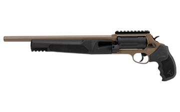 Picture of Taurus USA Judge, Home Defender, Double Action/Single Action, Metal Frame Revolver, 410 Bore/45LC, 3" Chamber, 13" Barrel, Cerakote Finish, Flat Dark Earth, Picatinny Rail, Rubber Grips, Fixed Sight, 5 Rounds 2-JHD441013MAG-F