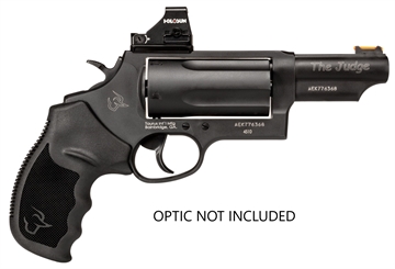 Picture of Taurus USA Judge Magnum T.O.R.O., Double Action, Alloy Steel Frame Revolver, Compact, 3" 410 Bore/.45 Long Colt, 3" Barrel, Fiber Optic Front Sight, Optics Ready, Rubber Grips, Oxide Finish, Black, 5 Rounds 2-4410P31MAG 24410P31MAG