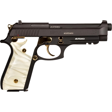 Picture of Taurus PT92 Handgun 9mm Luger 17rd Magazines (2) 5" Barrel Black with Pearl Grips and Gold Accents 1-920151GLD-WP