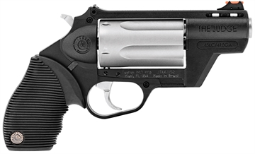 Picture of Taurus USA Judge, Public Defender, Double Action, Polymer Frame Revolver, Medium Frame, 410 Bore/45LC, 2.5" Barrel, 2.5" Chamber, Matte Finish, Silver Cylinder, Black Frame, Rubber Grips, Fixed Sight, 5 Rounds 2-441029TCPLY 2441029TCPLY