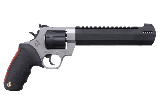 Picture of Taurus USA Raging Hunter, Double Action, Metal Frame Revolver, Large Frame, 357 Magnum/38 Special +P, 8.37" Exact Barrel Length, Stainless Steel, Matte Finish, Two-Tone, Rubber Grips, Adjustable Sights, 7 Rounds 2-357085RH 2357085RH