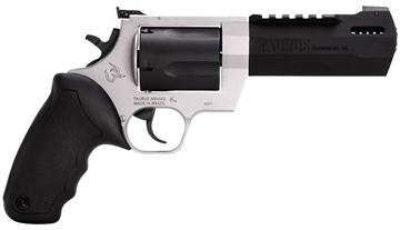 Picture of Taurus USA Raging Hunter, Double/Single Action, Metal Frame Revolver, Large Frame, 460 S&W, 5.12" Barrel, Stainless Steel, Matte Finish, Black Barrel/Cylinder, Silver Frame, Rubber Grips, Adjustable Rear Sight, 5 Rounds 2-460055RH 2460055RH