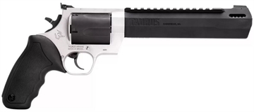 Picture of Taurus USA Raging Hunter, Double Action/Single Action, Metal Frame, Revolver, Large Frame, 460 S&W, 8.37" Barrel, Stainless Steel, Black Barrel/Cylinder, Silver Frame, Rubber Grips, Adjustable Rear Sight, 5 Rounds 2-460085RH 2460085RH