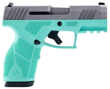 Picture of Taurus USA GX2, Semi-automatic, Striker Fired, Compact, 9MM, 3.38" Barrel Length, Matte Finish, Cyan and Silver, Manual Safety, White Dot Front Sight with Drift Adjustable Rear Sight, 13 Rounds, 2 Magazines 1-GX2939C