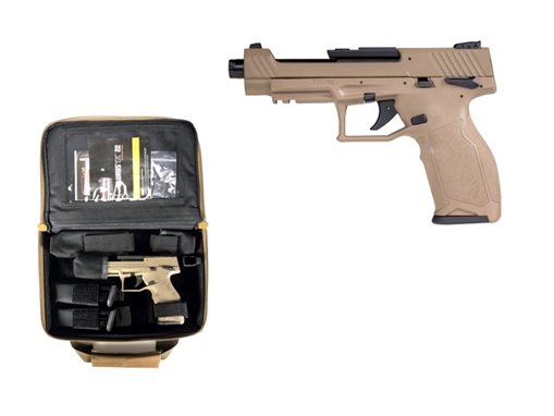 Picture of Taurus 1TX22C15UFCK TX22 Competition 22 LR 16+1 5.40" Matte Black Bull/Steel/Threaded Barrel, Flat Dark Earth Aluminum/Optic Cut/Serrated Slide & Polymer Frame w/Picatinny Rail w/FDE Polymer Grips 1-TX22C15UF-CK