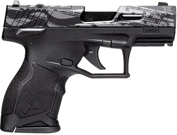 Picture of Taurus 1TX22131US5 TX22C T.O.R.O. Compact Frame 22 LR 13+1 3.60" Matte Black Threaded Barrel, Engraved Distressed USA Flag Optic Ready/Serrated Slide, Black Polymer Frame 1-TX22131US5