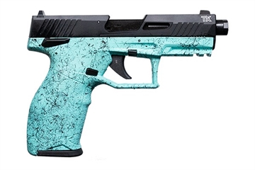 Picture of Taurus USA TX22 Generation 2, Semi-automatic, Striker Fired, 22LR, 4.6" Threaded Barrel, Manual Safety, Matte Finish, Cyan Splatter on Frame, 2 Magazines (1) 22 Round and (1) 16 Round 1-2TX22141SP4 12TX22141SP4