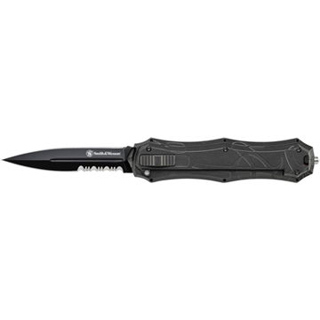 Picture of Smith & Wesson OTF Assist, Finger Actuator, Black 40% Serrated Spear Point Blade AUS-8. No Ship CA, NY, MA SWOTF9BS