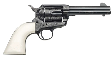 Picture of Taylors & Company 1873 Cattleman Outlaw Legacy 357 Mag Caliber with 4.75" Barrel, 6rd Capacity Cylinder, Overall Blued Engraved Finish Steel & Ivory Synthetic Grip 200059