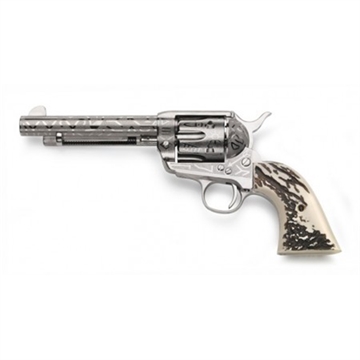 Picture of Taylors & Company 1873 Cattle Brand 45 Colt (LC) Caliber with 5.50" Barrel, 6rd Capacity Cylinder, Overall Nickel-Plated Engraved Finish Steel & Imitation Stag Grip 200063