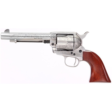 Picture of Taylors & Company 1873 Cattleman 357 Mag Caliber with 5.50" Barrel, 6rd Capacity Cylinder, Overall White Floral Engraved Finish Steel & Walnut Grip 550929
