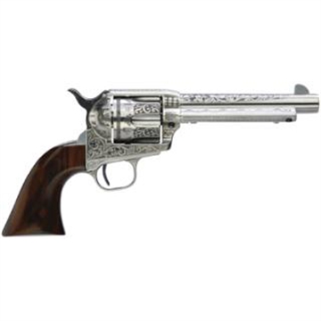 Picture of Taylors & Company 1873 Cattleman 45 Colt (LC) Caliber with 5.50" Barrel, 6rd Capacity Cylinder, Overall White Photo Engraved Finish Steel & Walnut Grip 550898