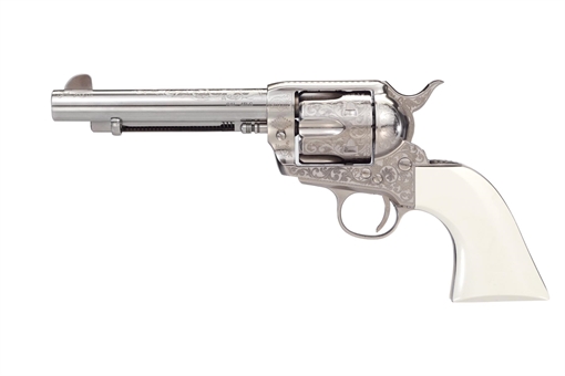Picture of Taylor's 1873 Outlaw Legacy Handgun .45 Colt 6rd Capacity 5.5" Barrel Engraved Nickel with White RC1/200067