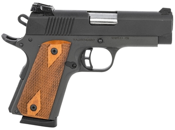 Picture of Taylors & Company 1911 Compact 45 ACP Caliber with 3.63" Barrel, 7+1 Capacity, Overall Black Parkerized Finish, Beavertail Frame, Checkered Walnut Grip 230008