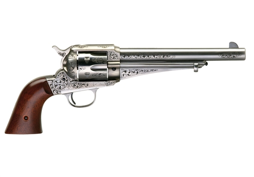 Picture of Taylors & Company 1875 Army Outlaw 357 Mag Caliber with 7.50" Barrel, 6rd Capacity Cylinder, Overall White Engraved Finish Steel & Walnut Grip 550382