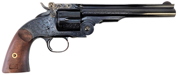 Picture of Taylors & Company Top Break Schofield 45 Colt (LC) 6rd 7" Blued Engraved Steel Walnut Grip 550644