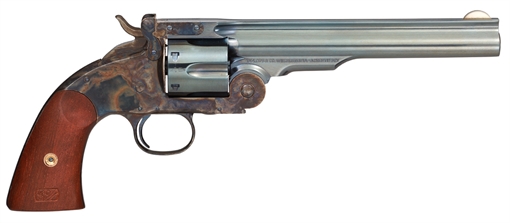 Picture of Taylors & Company Schofield Top Break 44-40 Win Caliber with 7" Charcoal Blued Finish Barrel, 6rd Capacity Charcoal Blued Finish Cylinder, Color Case Hardened Finish Steel Frame & Walnut Grip 550651