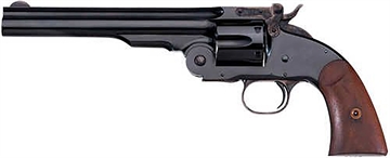 Picture of Taylors & Company Top Break Schofield 44-40 Win Caliber with 7" Barrel, 6rd Capacity Cylinder, Overall Blued Engraved Finish Steel & Walnut Grip 550652