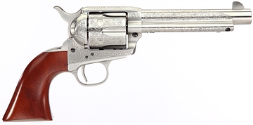 Picture of Taylors & Company 1873 Cattleman 45 Colt (LC) Caliber with 5.50" Barrel, 6rd Capacity Cylinder, Overall White Floral Engraved Finish Steel, Walnut Navy Size Grip & Overall Taylor Polish 550927DE