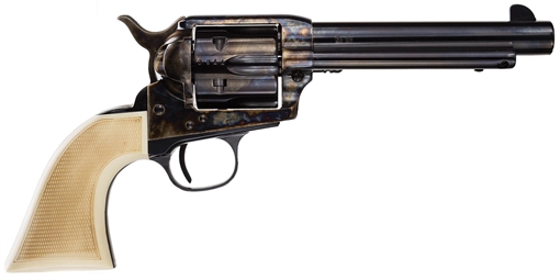 Picture of Taylors & Company Marshal 45 Colt (LC) Caliber with 5.50" Blued Finish Barrel, 6rd Capacity Blued Finish Cylinder, Color Case Hardened Finish Steel Frame & Checkered White Grip 555127