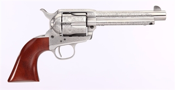 Picture of Taylors & Company 1873 Cattleman 45 Colt (LC) Caliber with 5.50" Barrel, 6rd Capacity Cylinder, Overall White Floral Engraved Finish Steel & Walnut Grip 550927