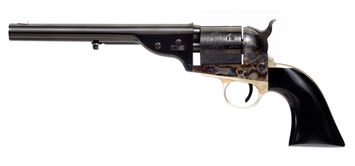 Picture of Taylors & Company Cavalier Open-Top 38 Special Caliber with 7.50" Blued Finish Barrel, 6rd Capacity Blued Finish Cylinder, Color Case Hardened Finish Steel Frame & Black Polymer Grip 550714