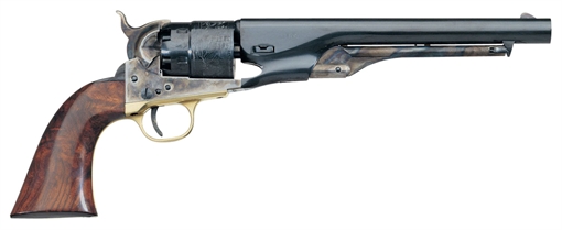 Picture of Taylors and Company 1860 Army Steel Break Open 44 Cal Striker Fire 8" 6rd Color Case Hardened Frame Blued Barrel & Cylinder Walnut Grip 550797