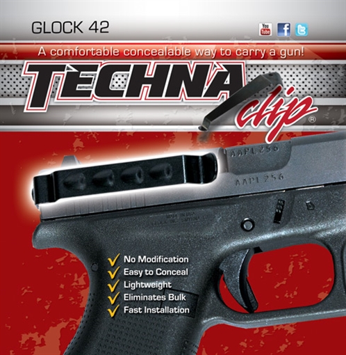 Picture of Techna Clip Conceal Carry Gun Belt Clip Compatible with Glock 42 Carbon Fiber Black G42BRL