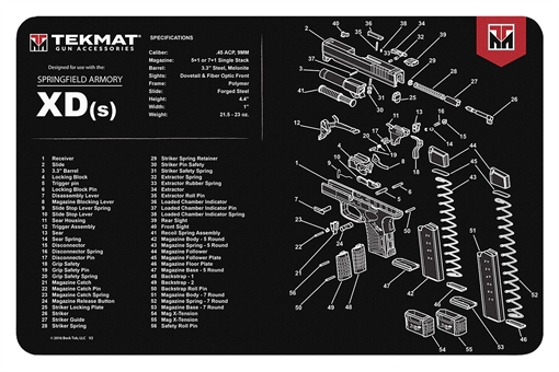 Picture of TekMat TEKR17XDS Springfield Armory XDs Cleaning Mat Black/White Rubber 11"x17" Springfield XDs Parts Diagram TEKR17XDS TEK-R17-XDS