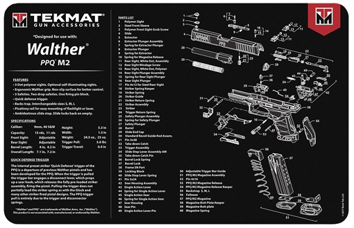 Picture of TekMat TEKR17WALPPQM2 Walther PPQ MOD 2 Cleaning Mat Black/White Rubber 11"x17" Walther PPQ MOD 2 Parts Diagram TEKR17WALPPQM2 TEK-R17-WAL-PPQ-M2