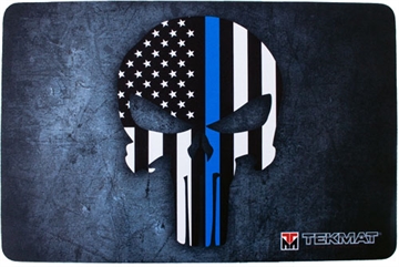 Picture of TekMat Punisher Blue Line Cleaning Mat Black/White/Blue Rubber 11"x17" Blue Line Punisher Skull TEKR17PUNISHERBL