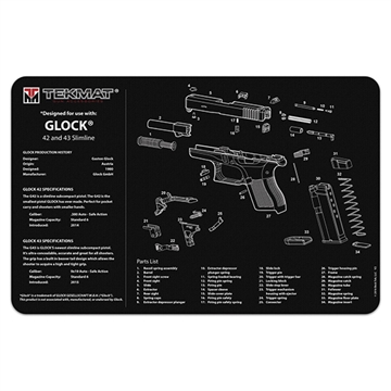 Picture of TekMat Pistol Mat, Glock 42/43, 11"x17", Black, Includes Small Microfiber TekTowel, Packed In Tube TEK-R17-GLOCK-42-43 TEKR17GLOCK4243